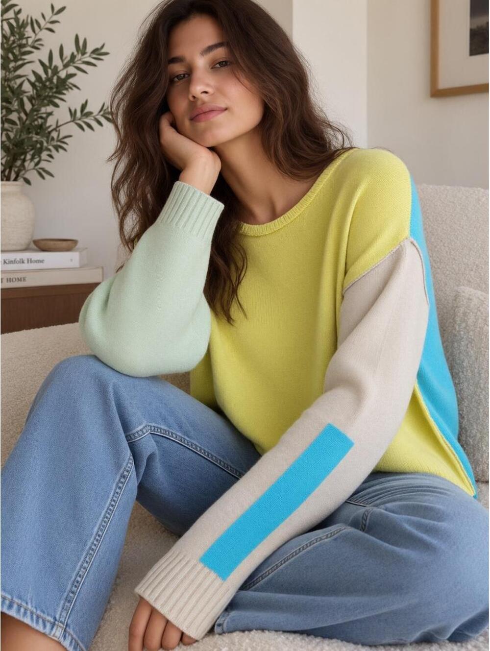 Lisa Todd Color Crush Cotton Colorblock Sweater L